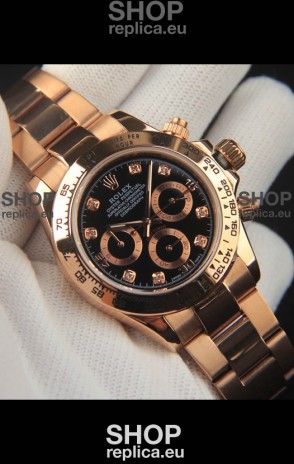 Rolex Daytona Japanese Movement Gold Casing Replica Watch in Black Dial 
