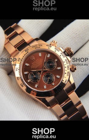 Rolex Daytona Japanese Movement Gold Casing Replica Watch in Brown Dial