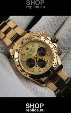 Rolex Daytona Japanese Movement Gold Casing Replica Watch in Gold Dial 