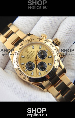 Rolex Daytona Japanese Movement Gold Casing Replica Watch in Gold Dial 