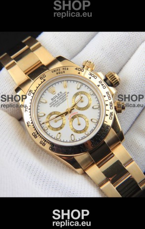 Rolex Daytona Japanese Movement Gold Casing Replica Watch in White Dial 