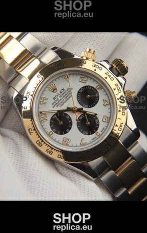 Rolex Daytona Japanese Movement Two Tone Gold Casing Watch in White Dial 