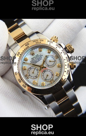 Rolex Daytona Japanese Movement Two Tone Gold Casing Watch in Pearl Dial 