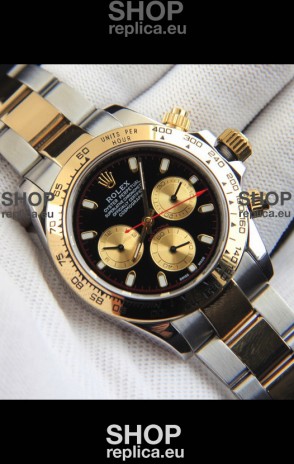 Rolex Daytona Japanese Movement Two Tone Gold Casing Watch in Black Dial 