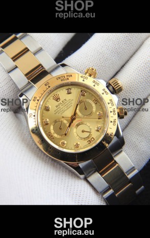 Rolex Daytona Japanese Movement Two Tone Gold Casing Watch in Gold Dial 