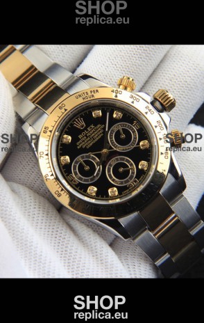 Rolex Daytona Japanese Movement Two Tone Gold Casing Watch in Black Dial 