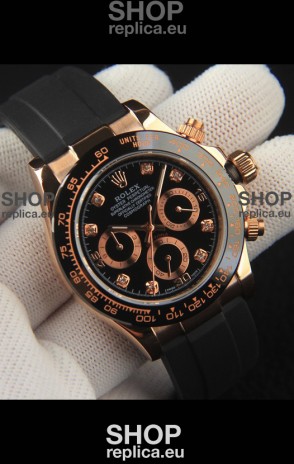 Rolex Daytona Japanese Movement Gold Casing Replica Watch in Black Dial 