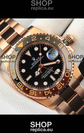 Rolex GMT Masters II Rose Gold Plating Japanese Replica Watch Black Dial