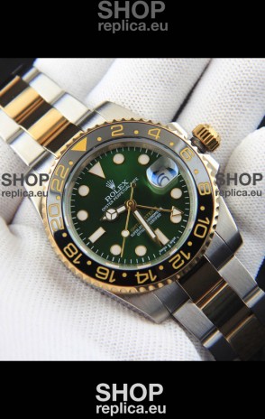 Rolex GMT Masters II 2 Tone Rose Gold Plating Japanese Replica Watch Green Dial