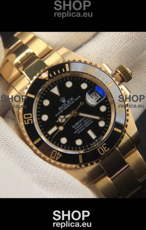 Rolex Submariner Japanese Replica Watch 904L Steel Yellow Gold - Ceramic Bezel in Black