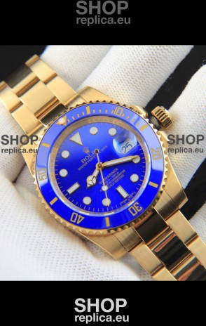 Rolex Submariner Japanese Replica Watch in Yellow Gold Casing Blue Dial 