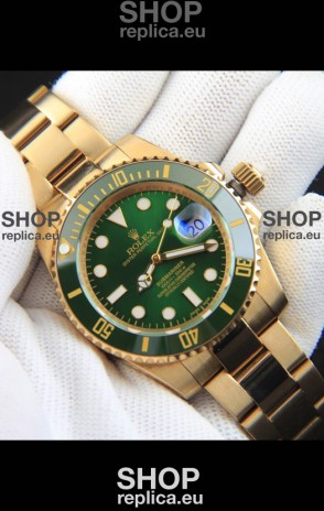 Rolex Submariner Japanese Replica Watch in Yellow Gold Casing Green Dial 