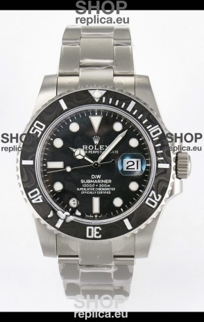 Rolex Submariner DiW Sandblasted Steel Casing Carbon Fiber Bezel Watch Black Dial