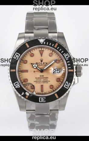 Rolex Submariner DiW Sandblasted Steel Casing Carbon Fiber Bezel Watch Beige Dial