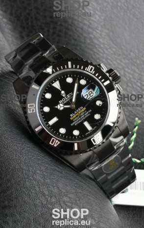 Rolex Submariner Blaken DLC Coated Swiss Replica Watch in Black Dial 