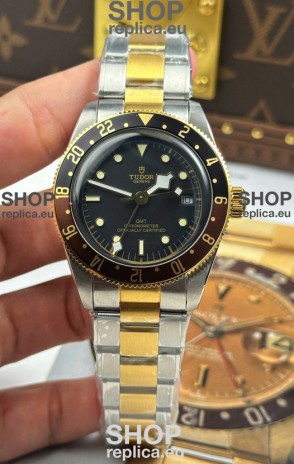 Tudor Black Bay Super Clone GMT Two Tone Black Dial Swiss Replica Watch 