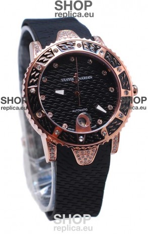 Ulysse Nardin Diver Pink Gold Watch in Black Dial