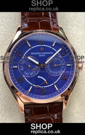 Vacheron Constantin Fiftysix Day-Date Rose Gold Blue Dial Swiss Replica Watch 