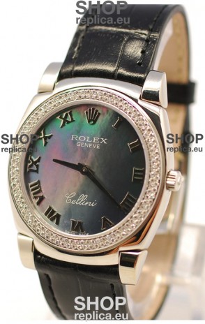 Rolex Cellini Cestello Ladies Swiss Watch in Black Pearl Face Roman Markers