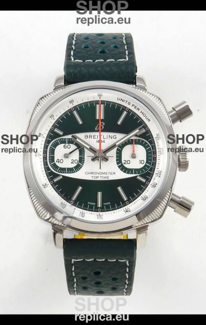 Breitling Top Time Super Clone Chronograph Black Leather Strap Watch 