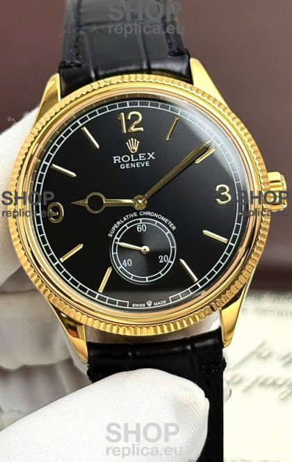 Rolex 1908 Perpetual Swiss Movement Replica Watch in Rose Gold Casing Black Dial