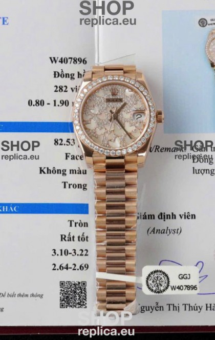 Rolex Datejust Super Clone Mossanites Butterfly Dial 31MM Rose Gold Watch 