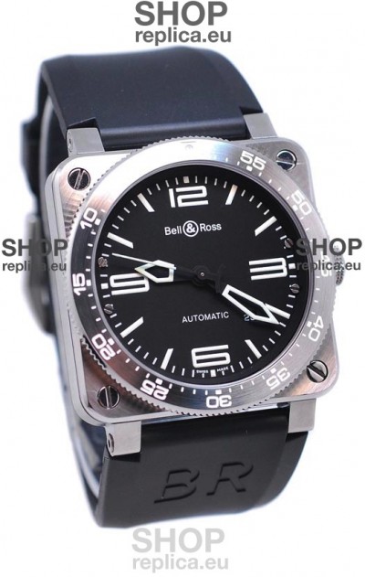 Bell and Ross BR 03 Type Aviation Brushed Steel Swiss Automatic Watch in Black Dial