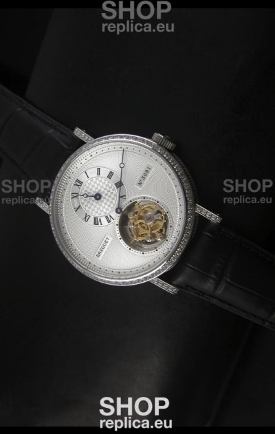 Breguet Classique Tourbillon Swiss Replica Watch in Stainless Steel with Diamonds Bezel