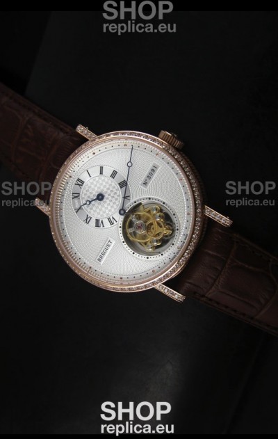 Breguet Classique Tourbillon Swiss Replica Watch in Rose Gold with Diamonds Bezel