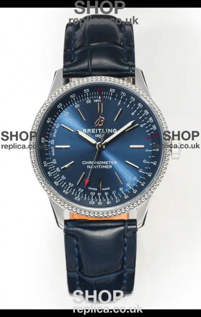 Navitimer Automatic 36 Navy Blue Dial Steel Casing Super Clone Watch 