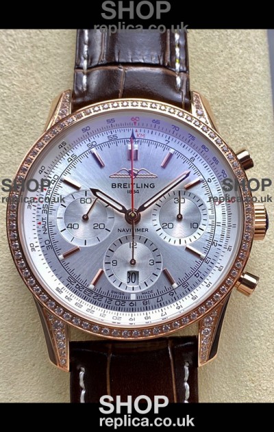 Breitling Navitimer B01 43MM Rose Gold Steel Dial Super Clone Watch 