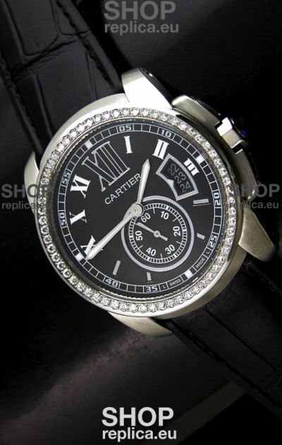 Cartier Calibre de Japanese Replica Watch in Black Dial