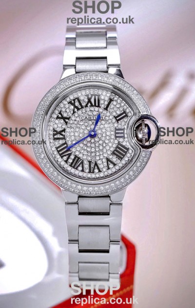 Ballon De Cartier Swiss Quartz 33MM Stainless Steel Diamonds Super Clone Watch 