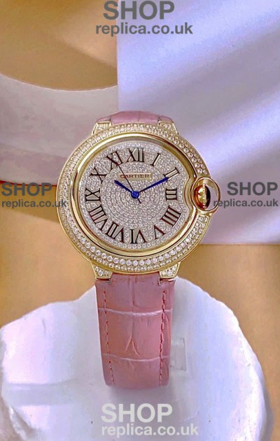Ballon De Cartier Swiss Quartz 36MM Rose Gold Diamonds Super Clone Watch 