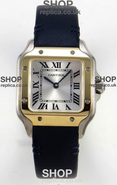 Cartier Santos Swiss Quartz 27MM Two Tone Leather Strap Super Clone Watch
