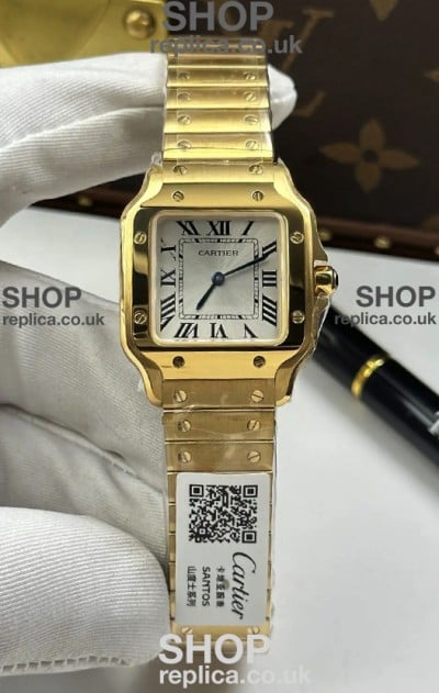Cartier Santos Swiss Quartz 27MM Yellow Gold Super Clone Watch 
