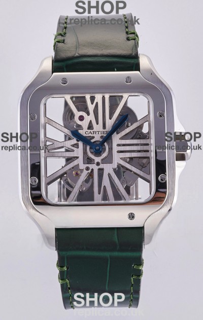 Santos De Cartier Super Clone Watch in Skeleton Dial Steel Case