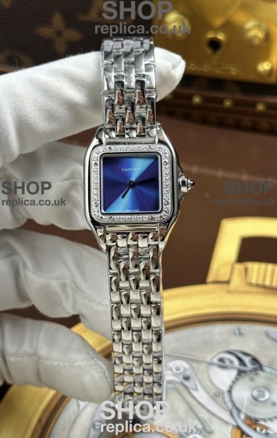 Cartier Panthere 22MM Steel Casing in Blue Dial Super Clone Watch 