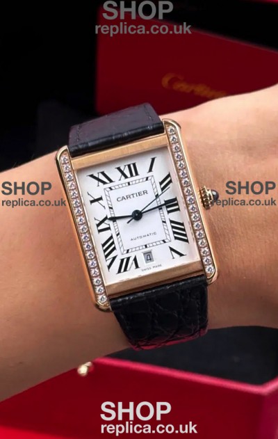 Cartier Tank Solo Swiss Automatic 31MM Rose Gold Diamonds Super Clone Watch 