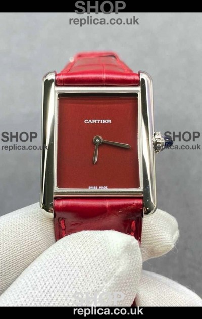 Cartier Tank Louis 25MM Swiss Quartz Red Dial Watch 
