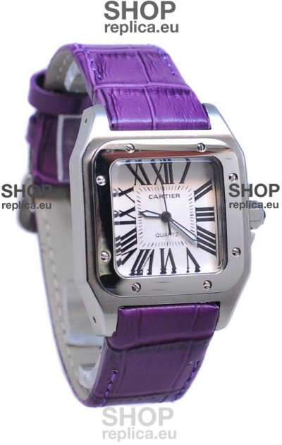 Cartier Santos 100 Japanese Ladies Replica Watch in Purple Strap