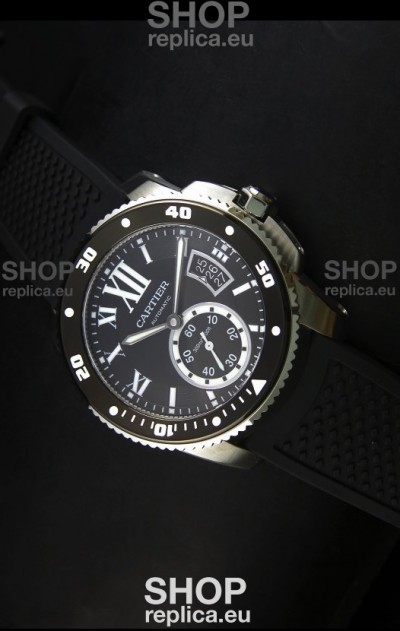 Calibre De Cartier Watch 42MM Black Dial Steel Case - 1:1 Mirror Replica Watch