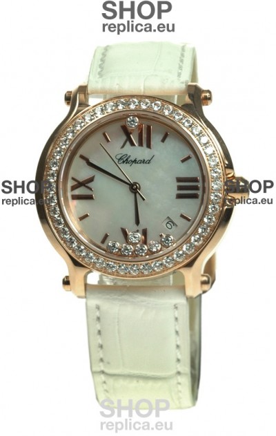 Chopard Happy Sport Swiss Ladies Swiss Replica Gold Watch in Diamond Bezel