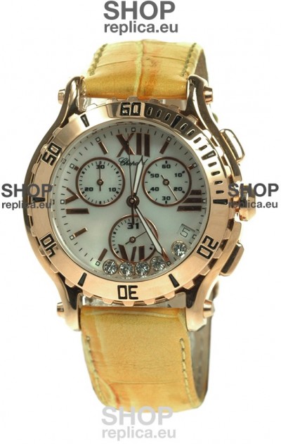 Chopard Happy Sport Diamonds Edition Replica Gold Watch in Yellow Strap