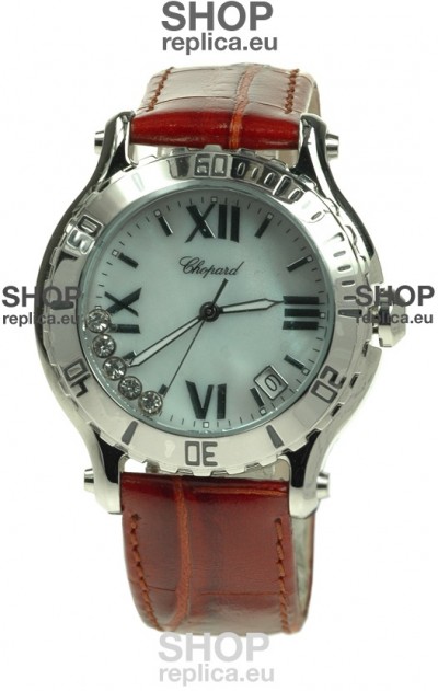 Chopard Happy Sport Diamonds Edition Replica Watch in Brown Strap