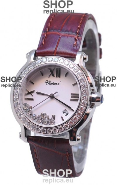 Chopard Happy Sport Star Shaped Diamonds Swiss Watch in Brown Strap