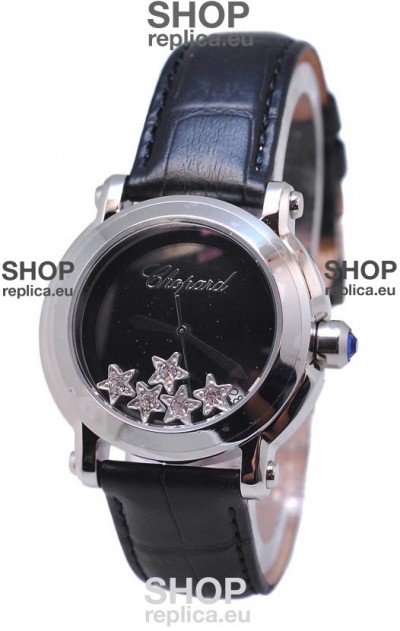 Chopard Happy Sport Star Shaped Diamonds Swiss Watch in Black Strap