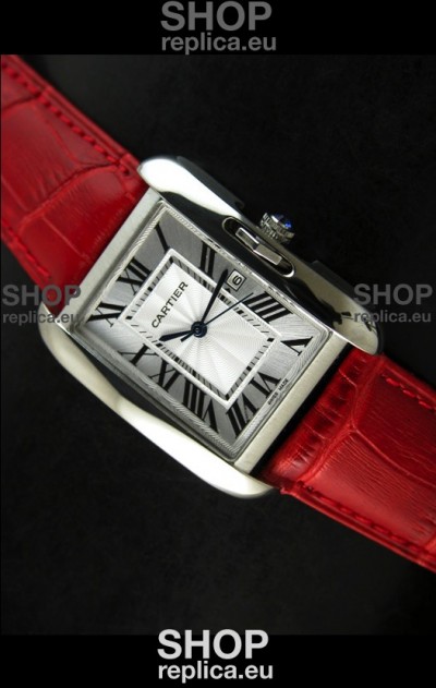 Cartier Tank Ladies Replica Watch in Steel Case/Red Strap