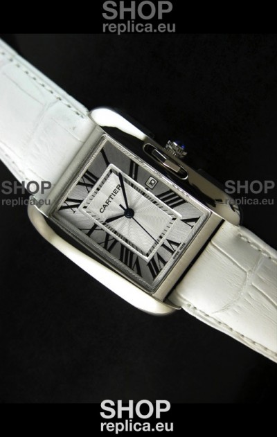 Cartier Tank Ladies Replica Watch in Steel Case/White Strap
