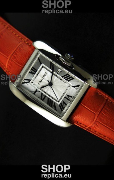Cartier Tank Ladies Replica Watch in Steel Case/Orange Strap
